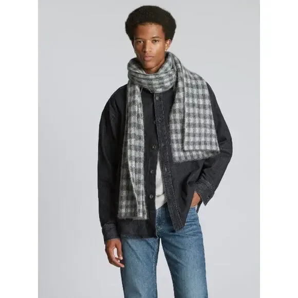 Everlane The Alpaca Patterned Scarf Gray Buffalo Check One Size Unisex - Picture 10 of 10